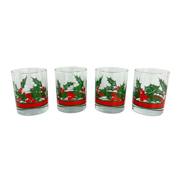 Libbey Holly Berry Glasses Set of 12, Vintage Christmas Wine, Lowball, Tumbler - Picture 5 of 16
